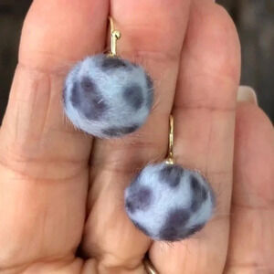 Periwinkle Leopard Fuzzy Furry Pom Pom Drop Earrings NWT